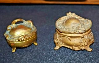 2 Vintage Antique Victorian Jewelry Casket Trinket Box Pot Metal Art Nouveau