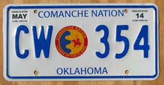Oklahoma Comanche Indian Tribe Specialty License Plate 2014 Cw 354