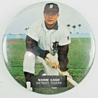 Vintage Norm Cash Detroit Tigers Pinback Button 3.  5 " Dia.