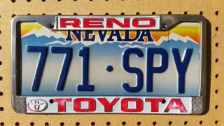 Vintage Chrome Metal Dealer License Plate Frame Reno Toyota Nv Nevada