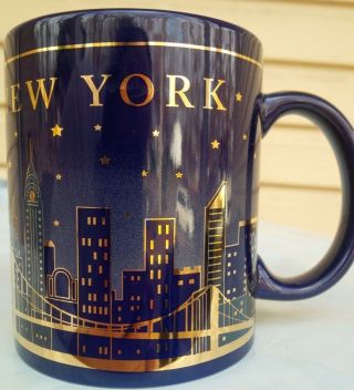 Kobalt York City Sky Line At Night Gold Lettering 11 Oz Coffee Mug Stars