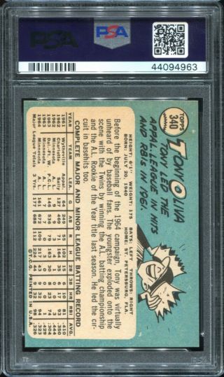 1965 Topps 340 Tony Oliva PSA 8 NM - MT Minnesota Twins 2