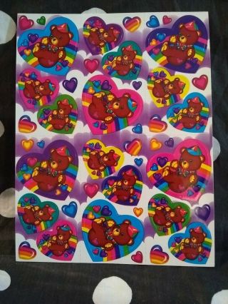 Vintage Lisa Frank Sticker Sheet S167 Teddy Bear Hearts