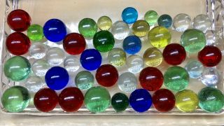 48 Vintage Transparent Glass Red Blue Green Yellow Clear Marbles