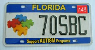 Florida Autism Awareness Graphic Auto License Plate " 70 Sbc " Support Programs