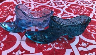 Two Vintage Blue Glass High Heeled Shoes Boots 2