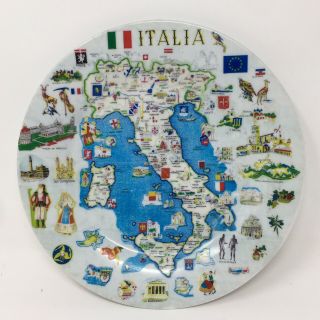 Italia Italian Souvenir Plate Map Of Italy 8 1/4 " Collector Wall Hanging Plate