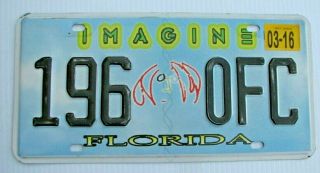 Florida Imagine Graphic Auto License Plate " 190 0fc " John Lennon Beatles Fl
