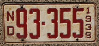 1939 North Dakota Passenger License Plate