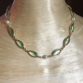 Vtg Regal Choker Necklace Open Bezel Pointed Back Peridot Crystal Fine