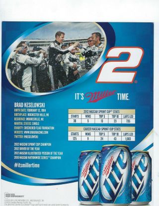 Brad Keselowski 2 Miller Lite / Penske Racing 2012 Champion Hero Card 2