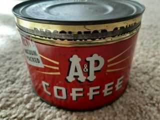 Vintage A & P Brand 1 Pound Metal Coffee Can With Lid