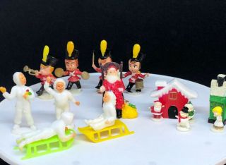 15 Vintage Plastic Miniature Christmas Figurines Hong Kong Holiday Craft Decor.