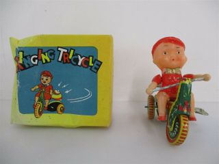 Vintage Tin Litho Ringing Tricycle Tin Toy Ps013 Made In China W/ Box P/r