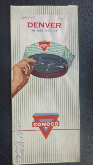 1962 Denver Street Map Conoco Oil Gas Mile High City Colorado
