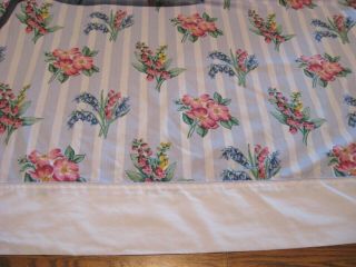 White Vintage No Iron Pink/purple/yellow Floral Blue Stripe Flat Sheet - Queen