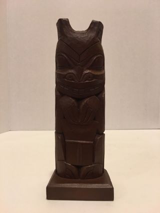 Vintage Wooden Style Totem Pole 8.  5 " High Signed By Raven