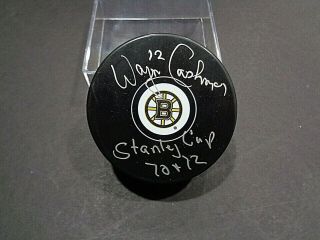 Wayne Cashman Boston Bruins Hockey Autographed Inscrib Hockey Puck Case Jsa