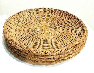4 Vintage Wicker Bamboo Rattan Woven Paper Plate Holders Picnics Potlucks Bbqs
