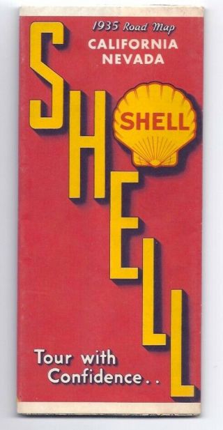 Vintage Shell Oil Road Map Of California And Nevada.  1935