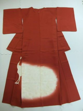 Japanese Vintage Kimono,  Silk,  Houmongi,  Reddish Brown,  Peacock N120501