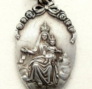 Our Lady Of Carmel & The Sacred Heart Of Jesus - Gorgeous Antique Silver Medal