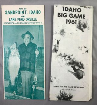 1961 Idaho Big Game Hunt Instruct & Map Of Sandpoint & Lake Pend Oreille Country