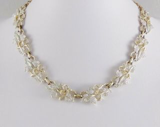 Sarah Coventry Ivy Necklace 17 " Textured Silver & Gold Tone Signed Vintage Euc