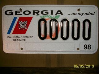 1998 Georgia Coast Guard Sample License Plate.  00000.