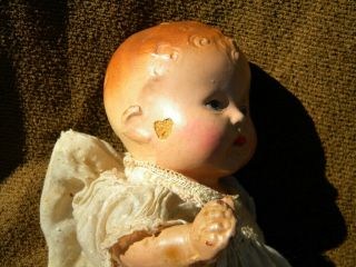 Antique Composition Sawdust Face Baby Doll 7 Inch Size Crossed Legs