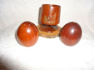 Australian Souvenir Ware,  Mulga Wood Egg Cup,  Salt & Pepper Albury Memorial N.  S