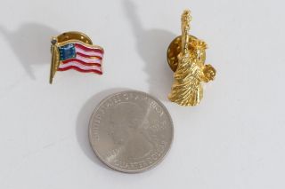 Us American Flag Lapel Pin & Statue Of Liberty Lapel Pin