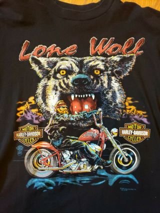 Vtg 1991 Harley Davidson Motorcycle Black T - Shirt Lone Wolf Sz Xl