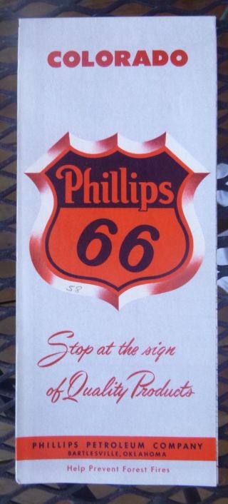 1958 Colorado Road Map Phillips 66 Oil Gas Denver