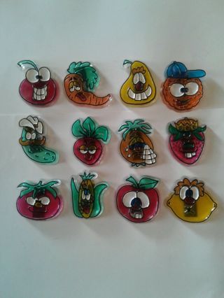 Vintage Fruit Faces Cute Silly Refrigerator Magnets Set Of 12 Ex Advertising