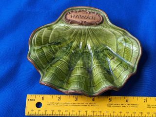 Vtg Hawaii Treasure Craft Usa Pottery Green Brown Sea Shell Candy Dish Ashtray