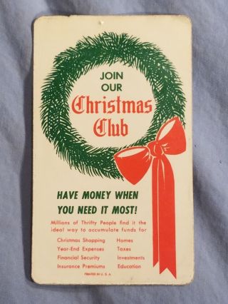 Vtg Advertising Calendar Card : Bank Of Milton Milton Wisconsin Christmas Club