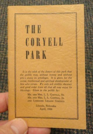 C1949 Lincoln Nebraska Coryell Park Booklet - Leland L Coryell Memorial Edition