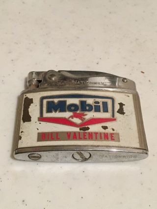Rare Vintage Flat Advertising Lighter - Mobil Oil - Bill Valentine,  Snyder Texas