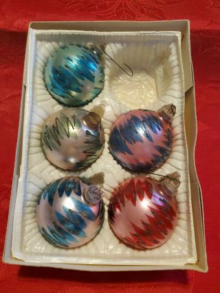 Set Of 5 Vintage Mercury Glass Christmas Tree Ornaments 3 " Germany W/box