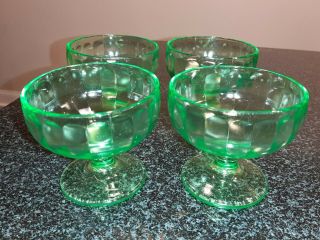 Vintage Federal Glass Green Vaseline Uranium Sherbet Dessert Cups Glasses