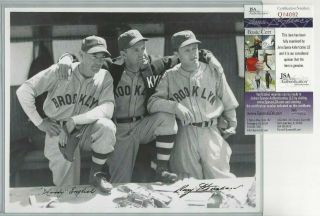 Woody English & Roy Henshaw Autographed Brooklyn Dodgers Baseball 8x10 Photo Jsa