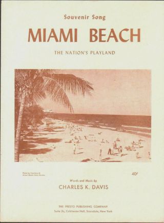 Miami Beach 1950 Souvenir Song Beach Photo Cover Nations Playground Sheet Music