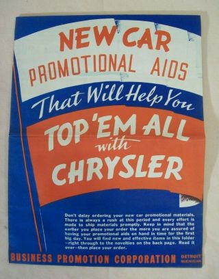 1937 Chrysler Dealer Orig.  Car Promotional Advertising Aids Brochure Poster