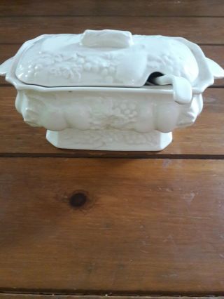 Vintage Gravy/sauce Warmer With Serving Spoon.  Fruit And Vine Pattern.