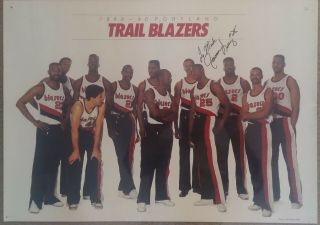 Jerome Kersey 1989 - 90 Portland Trail Blazers Signed Team Poster Auto Rip