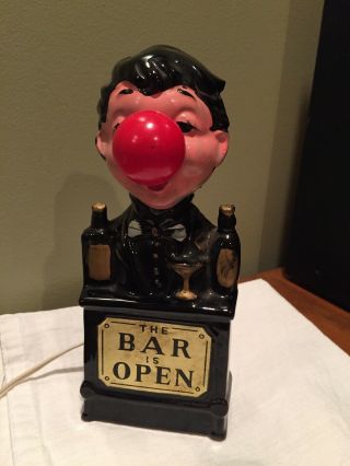 Vintage The Bar Is Open Light Up Red Nose Man Retro Man Cave Decor