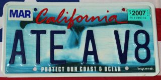 2007 California Protect Our Coast Ocean Whale Tail License Plate