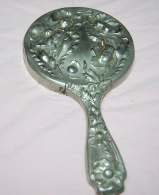 Vintage Hand Held Mirror Silver - Plated