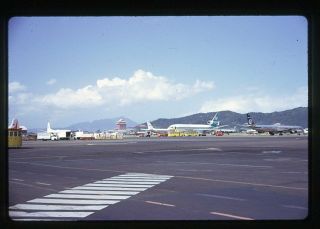 Color Slide Photo,  Kai Tak Airport Scene W Planes On The Tarmac Hong Kong 1973